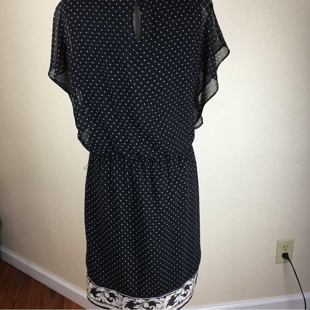 White House Black Market Women's Black with White Polka Dot Dress Size 10 - Picture 6 of 9